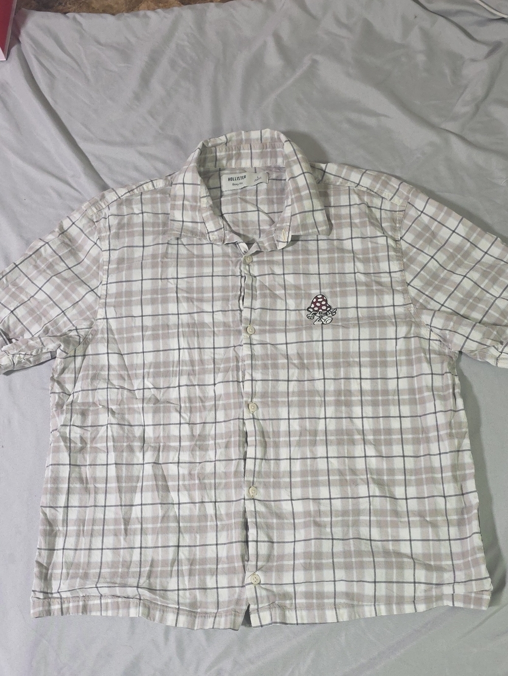 Hollister Men’s Short-Sleeve Plaid Button-Up Shirt - White/Tan